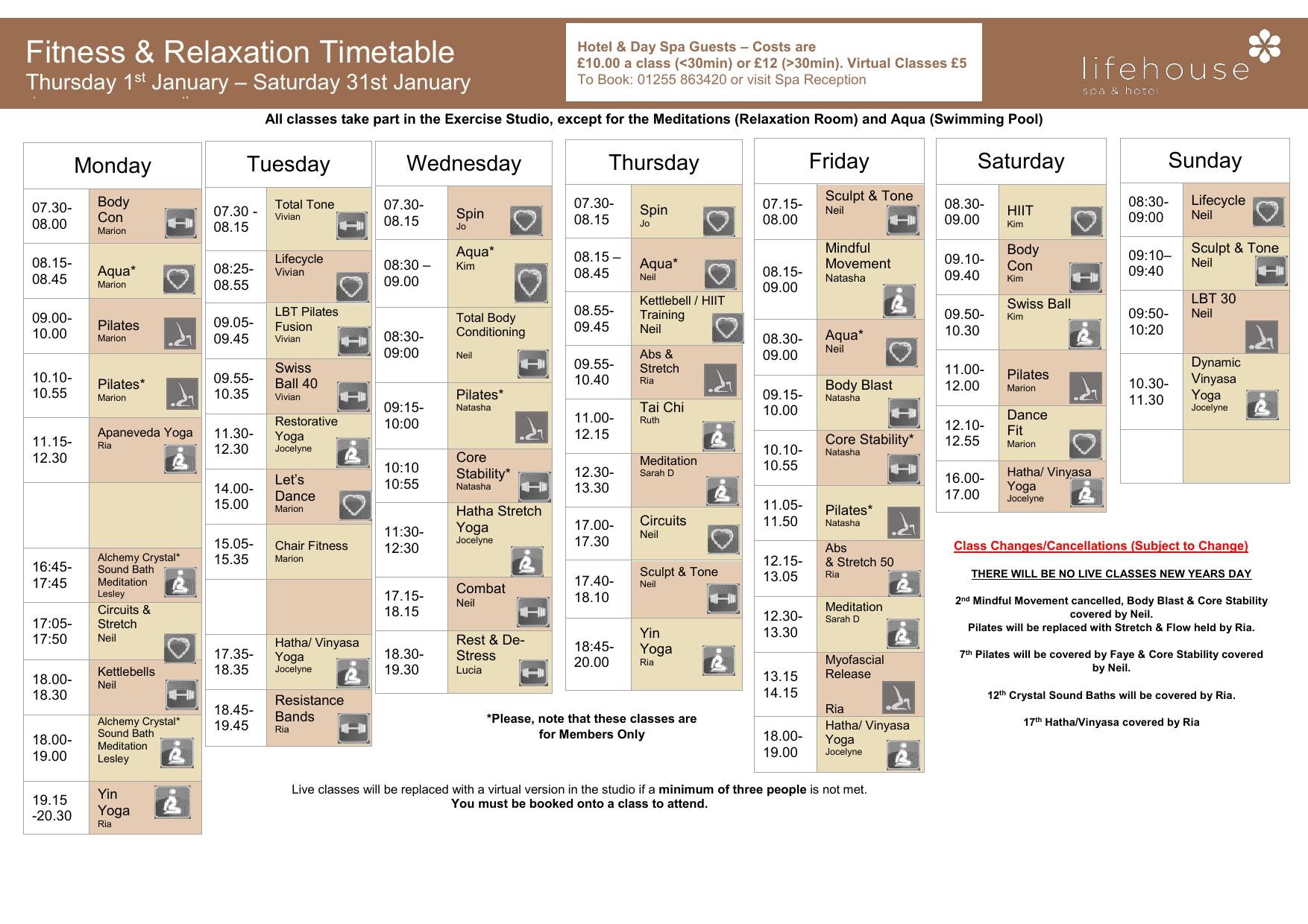 January Fitness & Relaxation Timetable