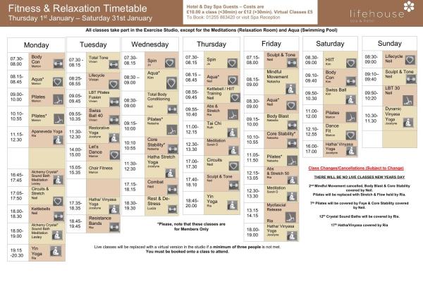 January Fitness & Relaxation Timetable