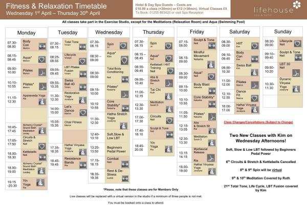 April Fitness & Relaxation Timetable