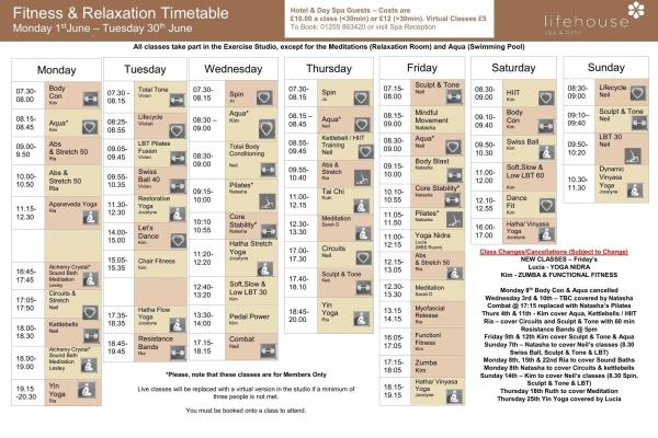 June Fitness & Relaxation Timetable